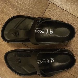 BIRKENSTOCK Papillio Gizeh PlatformLeather Size 38 Black. Worn 2× Good Condition